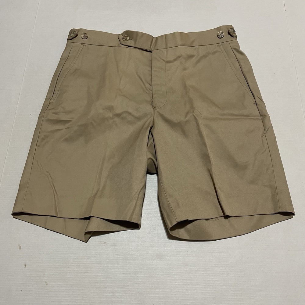 Vintage Berle Tailored Mens Khaki Shorts Side Adjuster Flat Front Tan 30 X 7